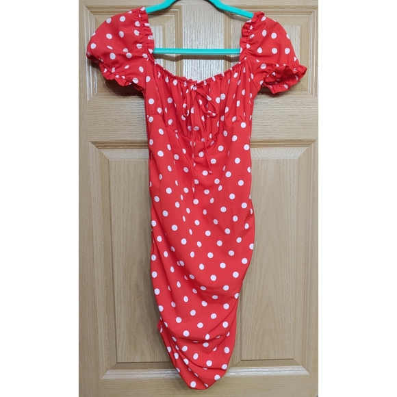 Red and white polka dot pinup style mini dress - Picture 2 of 4